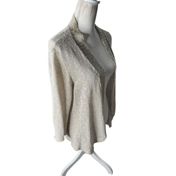 Eileen Fisher beige linen blend 3/4 sleeve open front cardigan Large - Picture 2 of 5